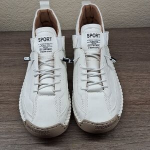Sporty White and Tan Women's Sneakers